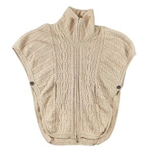 Inis Crafts Womens Merino Wool Cable Knit Poncho Vest Oatmeal Beige S/M Ireland